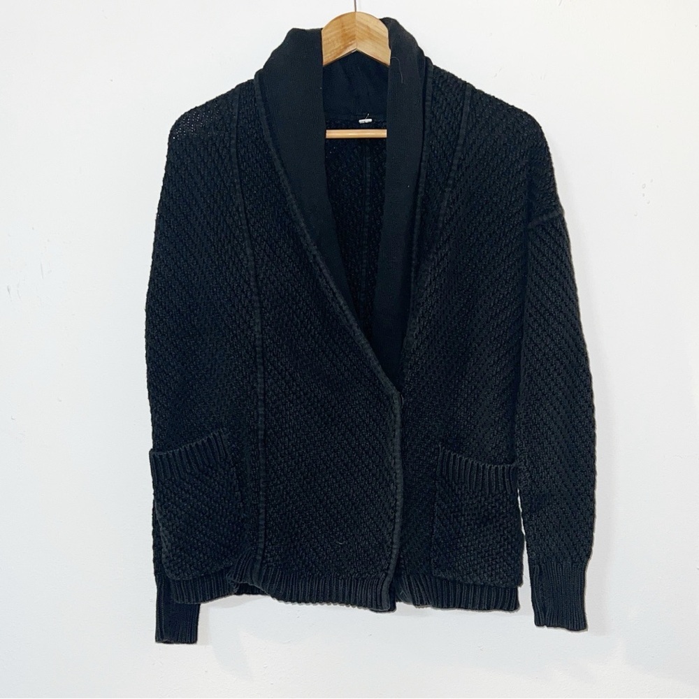 Lululemon Cozy Black Knit Shawl Collar Button Cardigan